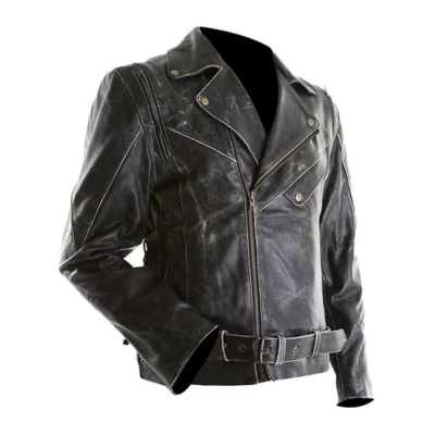 Black Distressed Brando Motorcycle Jacket