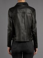 Ladies Draped Collar Black Leather Jacket