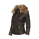 Ladies Fur Collar SlimFit Style Leather Jacket