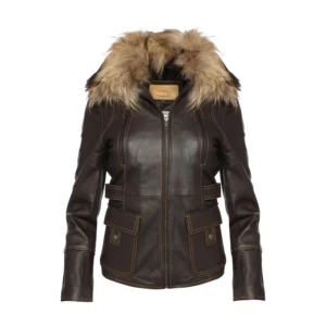 Ladies Fur Collar Style SlimFit Leather Jacket