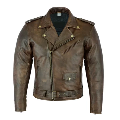 Mens Vintage Brown Brando Biker Jacket