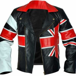 Union Jack British Flag Black Leather Jacket