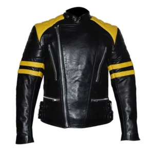Vintage Men's Biker Black Yellow Stripes Jacket