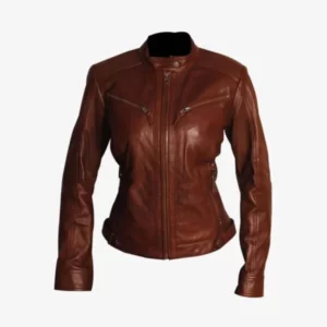 Women Slim Fit Petite Brown Biker Leather Jacket