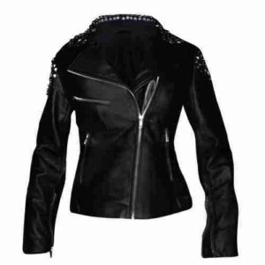 Paige Black Studded Biker Style Leather Jacket