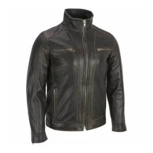 Men’s Black Rivet Leather Faded-Seam Jacket