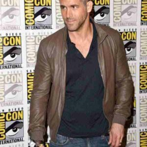 Deadpool 2016 Ryan Reynolds Comic Con Brown Leather Jacket