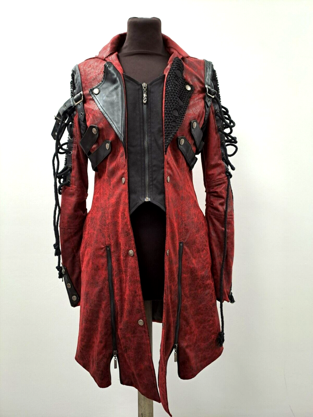 Poison Goth Steampunk Red Black Women Leather Coat