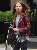 Maroon Alicia Vikander Leather Jacket