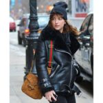 Black Leather Fur Bomber Dakota Johnson Jacket