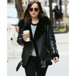 Dakota Johnson Black Leather Fur Jacket