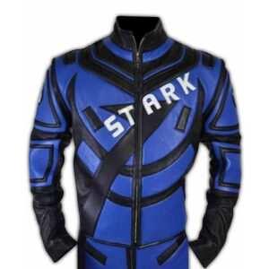 Tony Stark Iron Man 2 Motorcycle Blue Leather Jacket