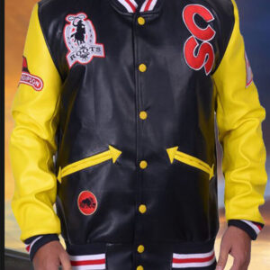 Calgary Stampede Cowboy Roots Black With Yellow Sleeves Leather Jacket