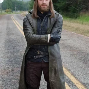 Tom Payne The Walking Dead Brown Leather Trench Coat