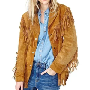 Womens Native American Brown Fringe Leather Jacket