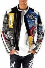 Men’s Studded Punk Nip Rock Retro Multicolor Jacket