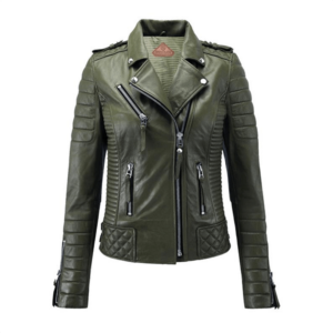 Women Olive Green Motorcycle Leather Jacket