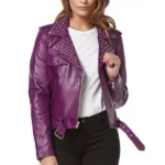 Ladies Purple Studded Rock Chic Motorcycle Style Leather Jacket