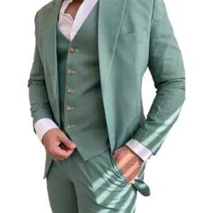 3 Piece Green Linen Suit