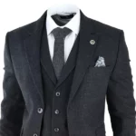 Mens Black Tweed Gatsby Blinders 3 Piece Suit