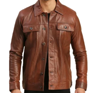 Brown Leather Trucker Jacket