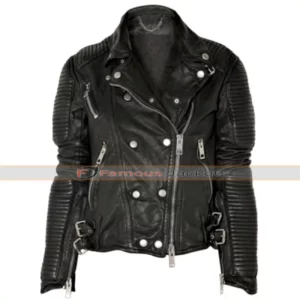 Sienna Miller Black Burberry Biker Leather Jacket