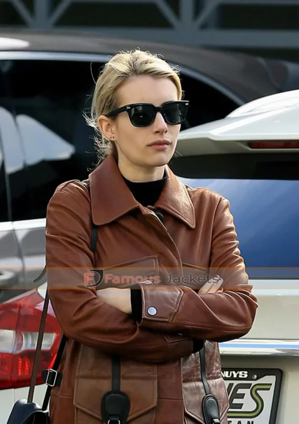 Emma Roberts Step Out Lunch Brown Trench Coat