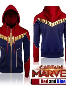 Brie Larson Captain Marvel Red & Blue Costume Hoodie