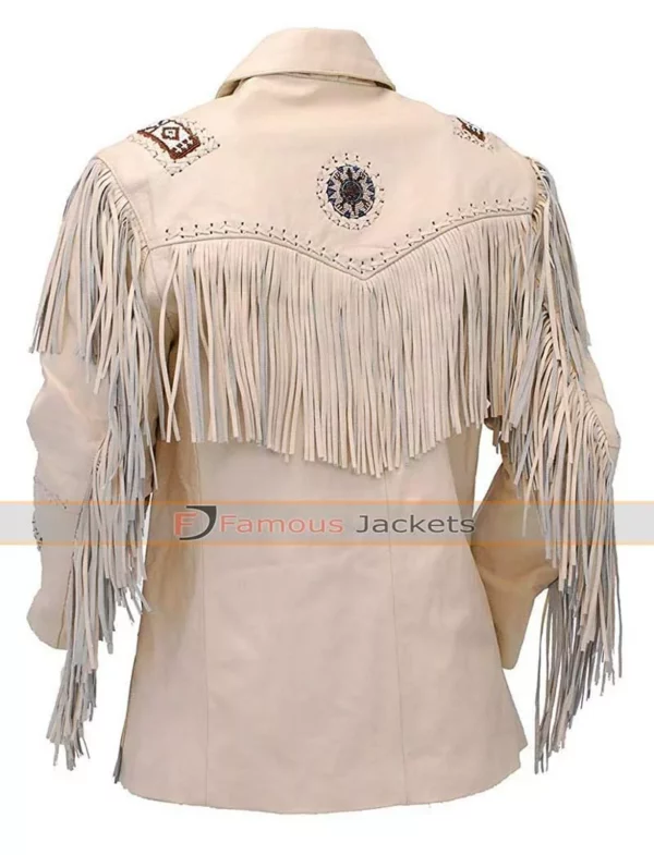 Native American White Fringe Western Suede Leather Jacket