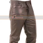 Mens Button Fly Black Leather Pants