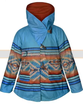 Yellowstone Kelly Reilly Fleece Blue Hooded Coat