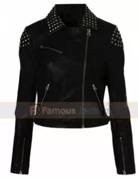 Paige Black Studded Biker Style Leather Jacket WWE
