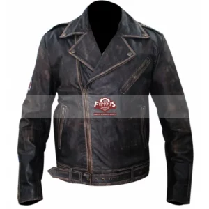 Johnny Depp Biker Green Distressed Leather Jacket