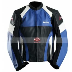 Weise Cyclone Blue, Black & White Motorcycle Leather Jacket