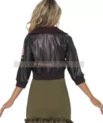 Top Gun Womens Bomber Black Leather Jacket Costume