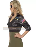 Top Gun Womens Bomber Black Leather Jacket Costume
