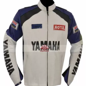 Yamaha Classic Motorcycles White and Blue Leather Jacket