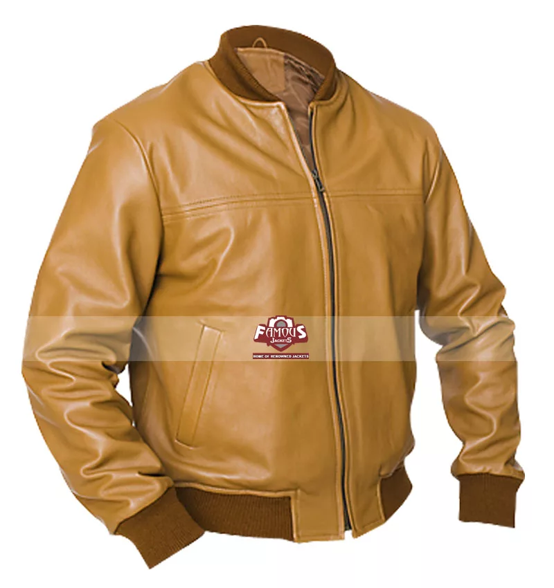 Vintage Camel Brown Bomber Leather Jacket - Famous Jackets