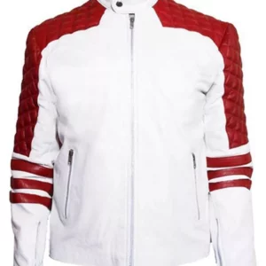 Men's Red and White Motorcycle Leather Jacket