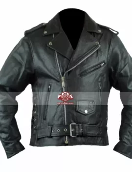 UK Men Black Biker Leather Jacket